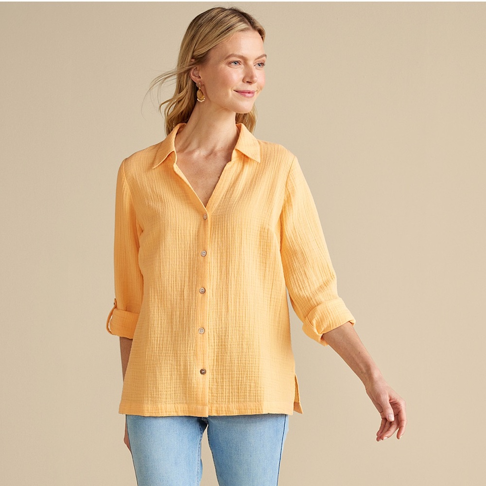 Soft Surroundings Addison Gauze Big Shirt in Peach Butter NWT Size Small (6-8) 🍑